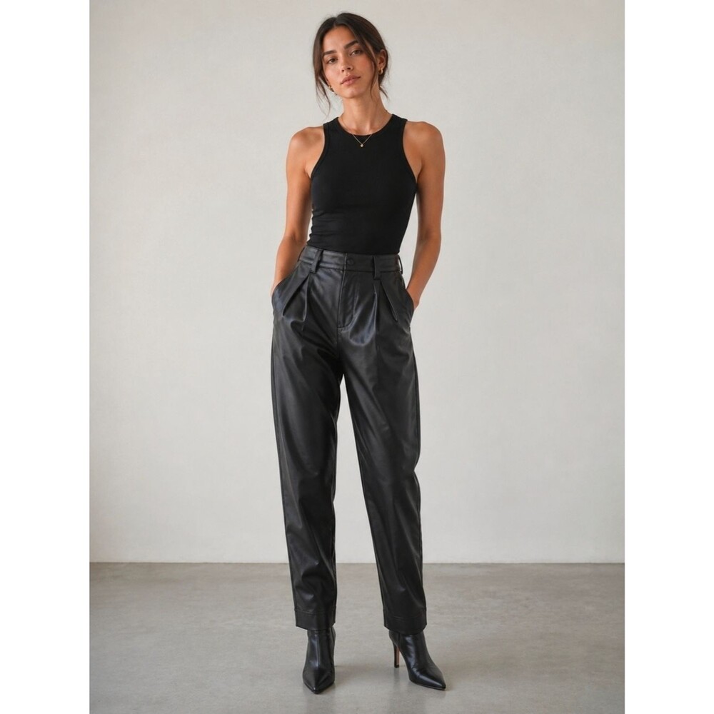 A New Day Black High-Rise Faux Leather Pleated Trousers Size 4 NWT